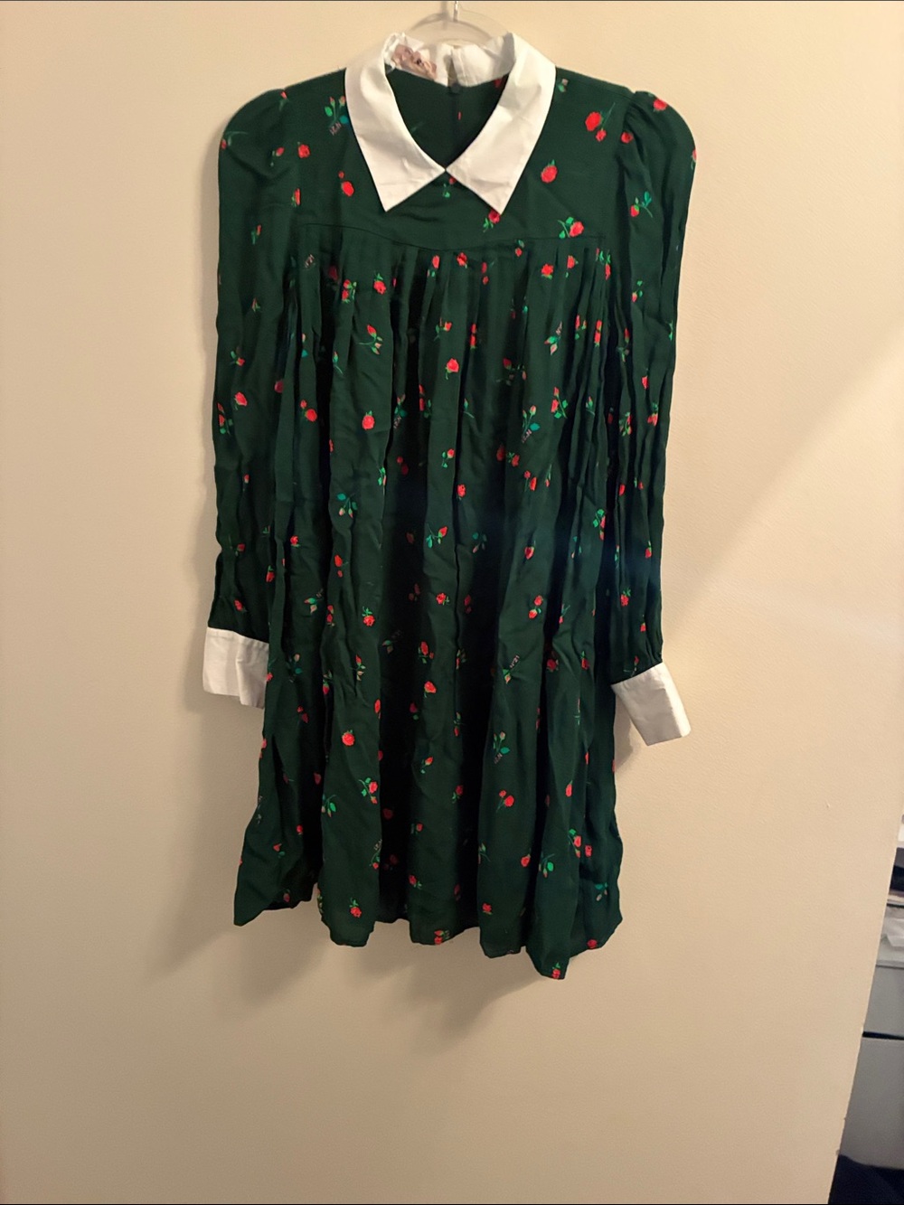Girls' Green Floral Collar Dress with White Trim